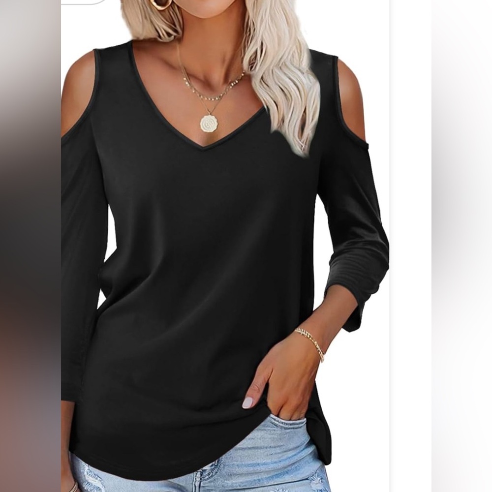 *NWT* Boston Proper Long sleeve open shoulder blouse, black size Small